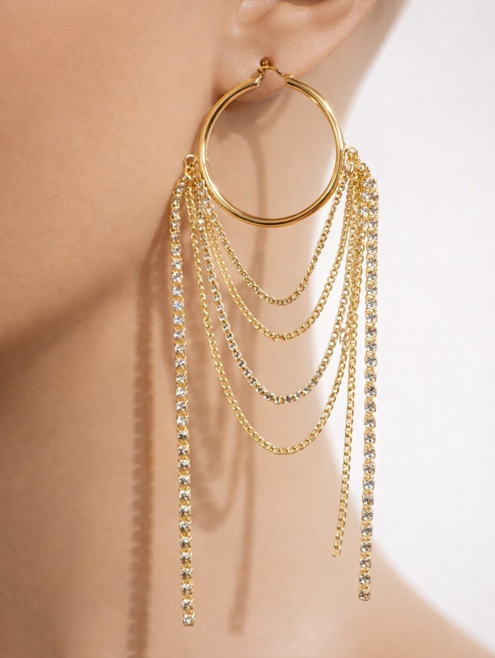 AALIYAH Gold Multi-Chain Draped Hoop Earrings with Crystal – Women’s Jewelry